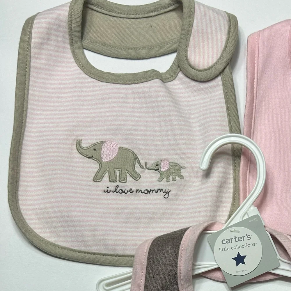 3 Pink Brown Elephants Baby Bibs Daddy's Girl I Love Mommy Heart Shower Gift